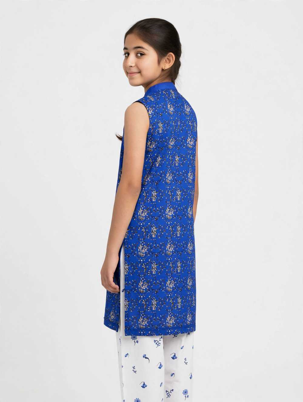 Girls Blue Floral Co-Ord Set with Separate Sleeves – Stylish 2 Pcs Stitched Outfit - Image 5