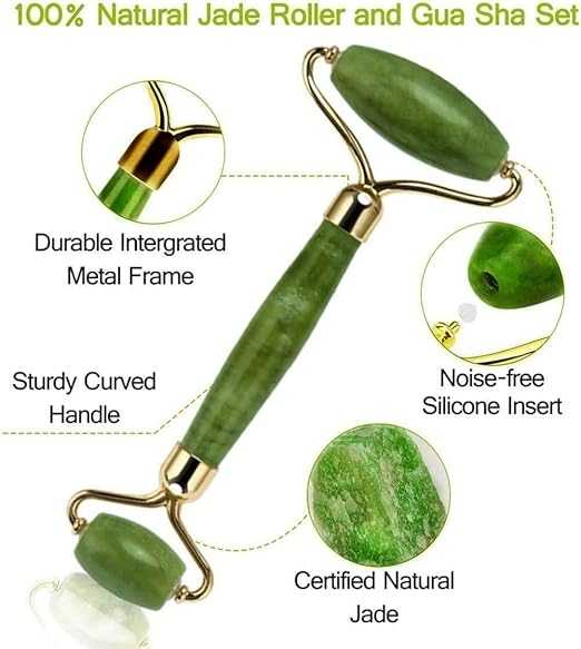 Natural Marble Jade Roller & Gua Sha Set – 2-in-1 Facial Massager & Skincare Tool Kit - Image 3