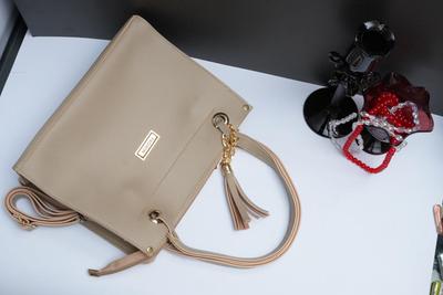 Beige PU Leather Handbag with Tassel & Wallet – Elegant Women's Designer Tote Bag for Office & Daily Use in Pakistan - Image 2