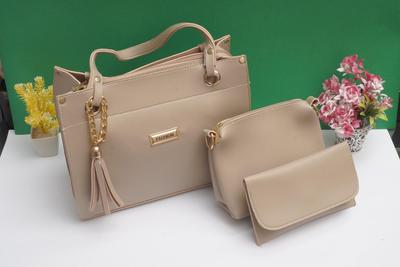 Beige PU Leather Handbag with Tassel & Wallet – Elegant Women's Designer Tote Bag for Office & Daily Use in Pakistan - Image 3