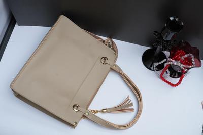 Beige PU Leather Handbag with Tassel & Wallet – Elegant Women's Designer Tote Bag for Office & Daily Use in Pakistan - Image 6