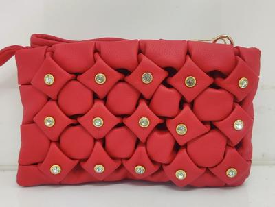 Red Smocking Handbag with Rhinestones for Women – Elegant Fashion Handbag for Party, Wedding, Evening & Casual Use in Pakistan - Image 2