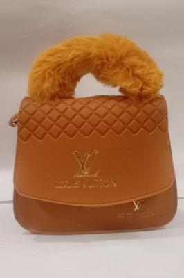 Luxury Faux Fur Handle Handbag for Women – Mustard Designer Handbag 9x11 for Party, Wedding, Casual & Daily Use in Pakistan - Image 2