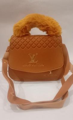 Luxury Faux Fur Handle Handbag for Women – Mustard Designer Handbag 9x11 for Party, Wedding, Casual & Daily Use in Pakistan - Image 3