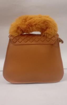 Luxury Faux Fur Handle Handbag for Women – Mustard Designer Handbag 9x11 for Party, Wedding, Casual & Daily Use in Pakistan - Image 4
