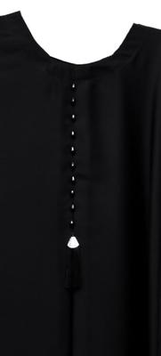 Black Georgette Maxi Abaya with Pearl Tassel | Elegant Full-Length Abaya for Women - Image 2