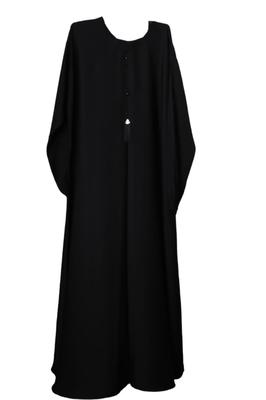 Black Georgette Maxi Abaya with Pearl Tassel | Elegant Full-Length Abaya for Women - Image 3