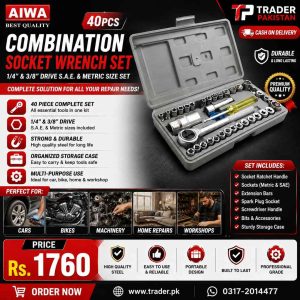 Original Aiwa 40-Piece Tool Kit – Socket Ratchet, Goti, Ring Spanner, Screwdriver & Hand Tools Set