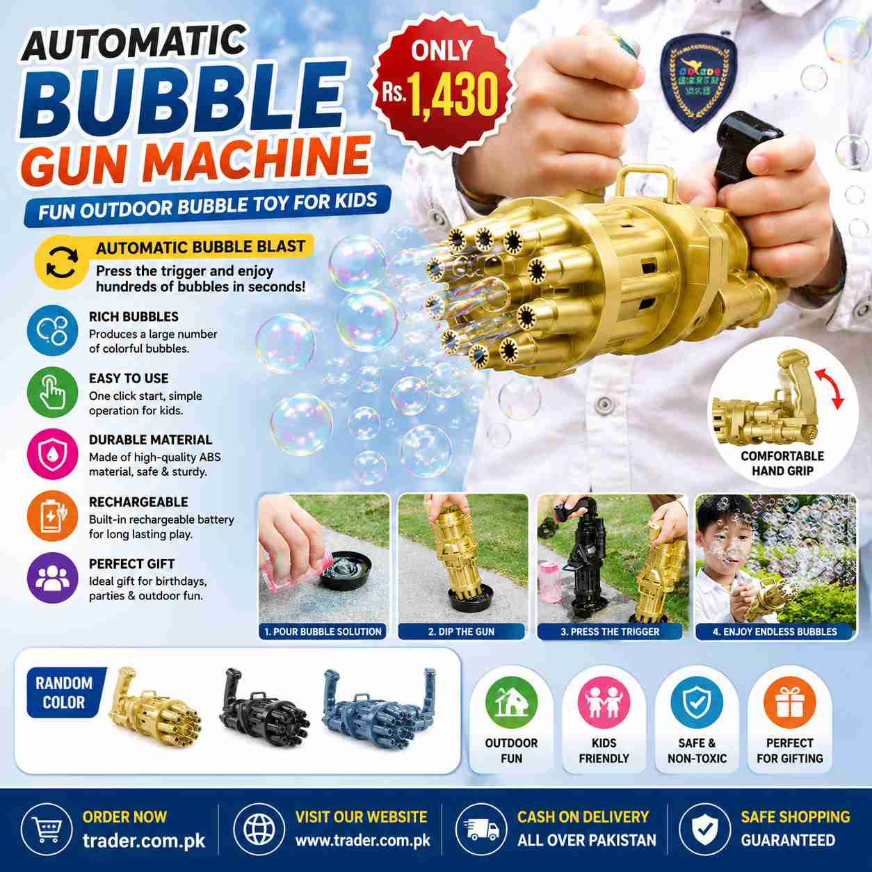 Automatic Bubble Gun Machine – Fun Outdoor Bubble Toy for Kids (Random Color)