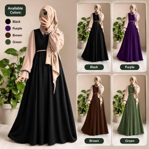 Collar Abaya with Belt & Matching Stroller | Original Wool Peach Front Open Abaya for Women