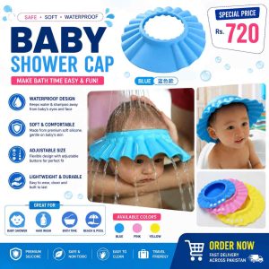 Baby Shower Cap White – Adjustable Waterproof Shampoo Bath Cap for Kids