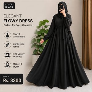 Black Georgette Full Abaya with Front Zip & Side Pockets | Elegant Modest Abaya for Women