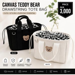 Canvas Crossbody Tote Bag for Moms in Pakistan – Stylish Everyday Shoulder Bag for Women | Black & White