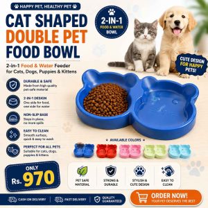 Cat Shaped Double Pet Food Bowl – 2-in-1 Non-Slip Food & Water Feeder for Cats, Dogs, Puppies & Kittens