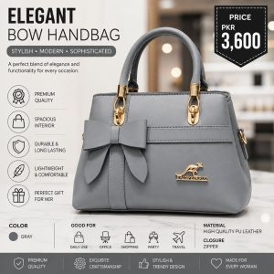 Stylish Leather Handbag for Girls with Top Handle – Premium Gray Women's Handbag for Daily Use, Office, College & Casual Wear in Pakistan