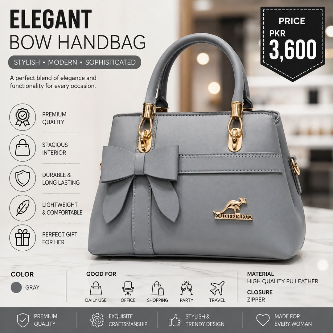 Stylish Leather Handbag for Girls with Top Handle – Premium Gray Women's Handbag for Daily Use, Office, College & Casual Wear in Pakistan