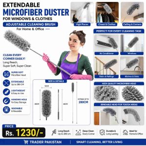 Extendable Microfiber Duster for Windows and Clothes – Adjustable Cleaning Brush for Home & Office