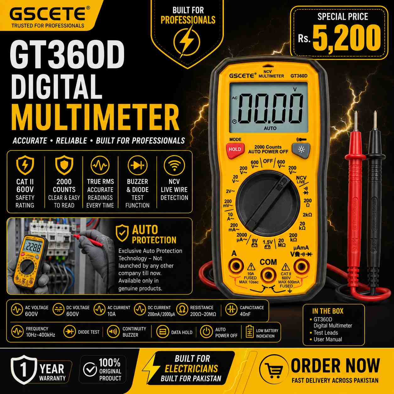 Unity GSCETE GT360D Digital Multimeter – High-Precision Handheld Electrical Testing Meter