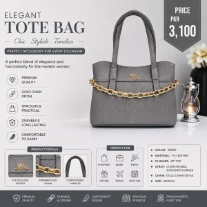 Grey MK Logo Quilted Handbag with Gold Chain Strap – Luxury Women's Designer Shoulder Bag for Party, Office & Daily Use in Pakistan