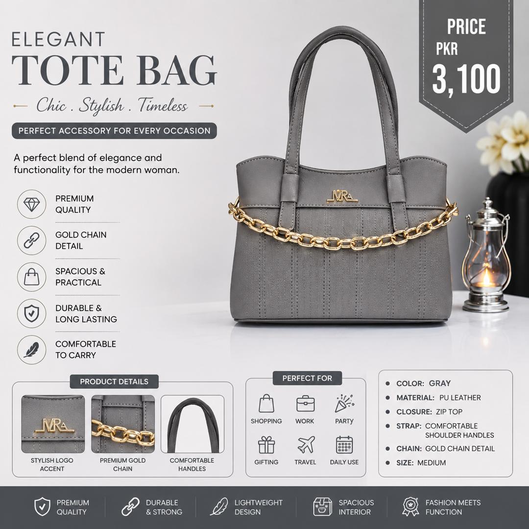 Grey MK Logo Quilted Handbag with Gold Chain Strap – Luxury Women's Designer Shoulder Bag for Party, Office & Daily Use in Pakistan
