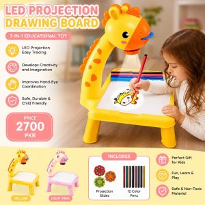 LED Projection Drawing Board for Kids 3-in-1 Creative Learning Toy with Projector – Yellow