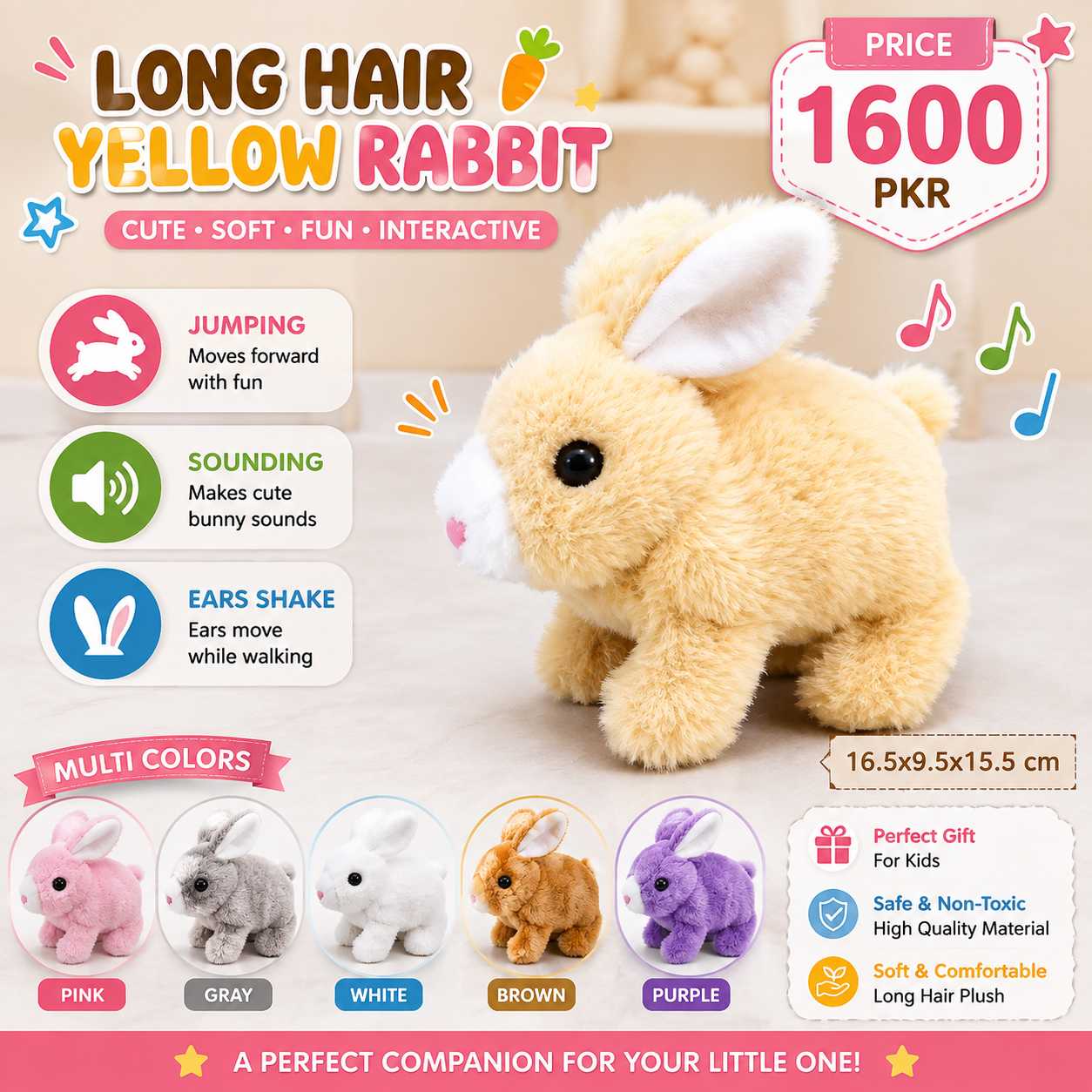 Multicolor Plush Rabbit Toy for Kids | Soft Bunny Stuffed Animal with Jumping, Sound & Ear Shaking | Interactive Rabbit Toy for Boys & Girls