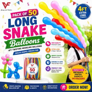 Pack of 50 Long Snake Balloons – 4ft Twisting Modeling Balloons for Party Decorations & Balloon Art