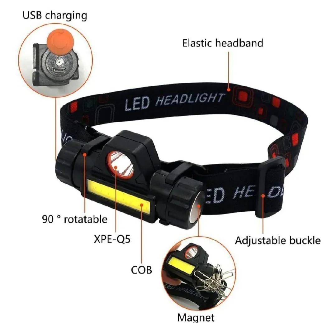 High Power LED Headlamp Black Orange 100g Lightweight Rechargeable Head Light - Image 3