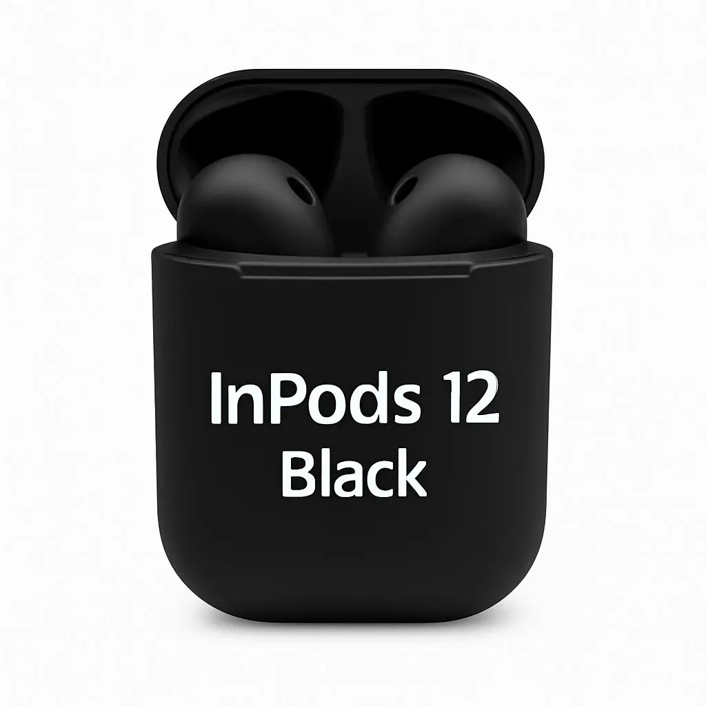 Black InPods Wireless Bluetooth Earbuds with Charging Case | Touch Control | Stereo Sound | Built-in Mic - Image 2