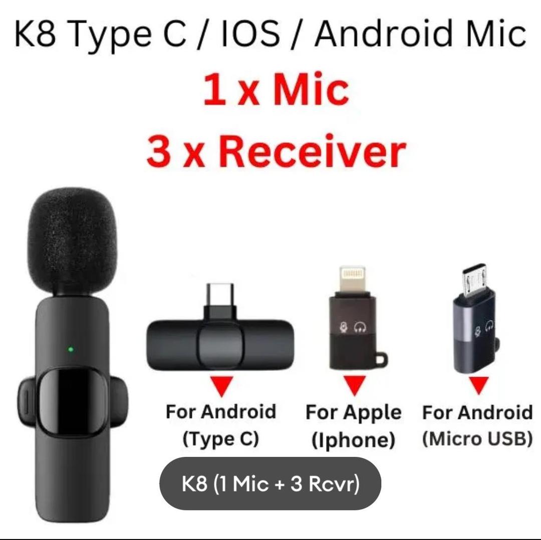 K8 Wireless Mic Black 3-in-1 Bluetooth 5 – Professional Wireless Microphone - Image 4