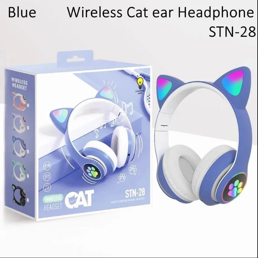 Cat Ear Bluetooth Headphones Pink with LED Lights - Image 2