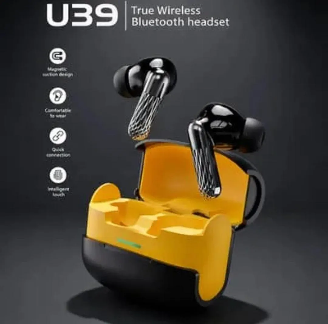 TWS Wireless Earbuds Yellow Black with Charging Case - Image 2