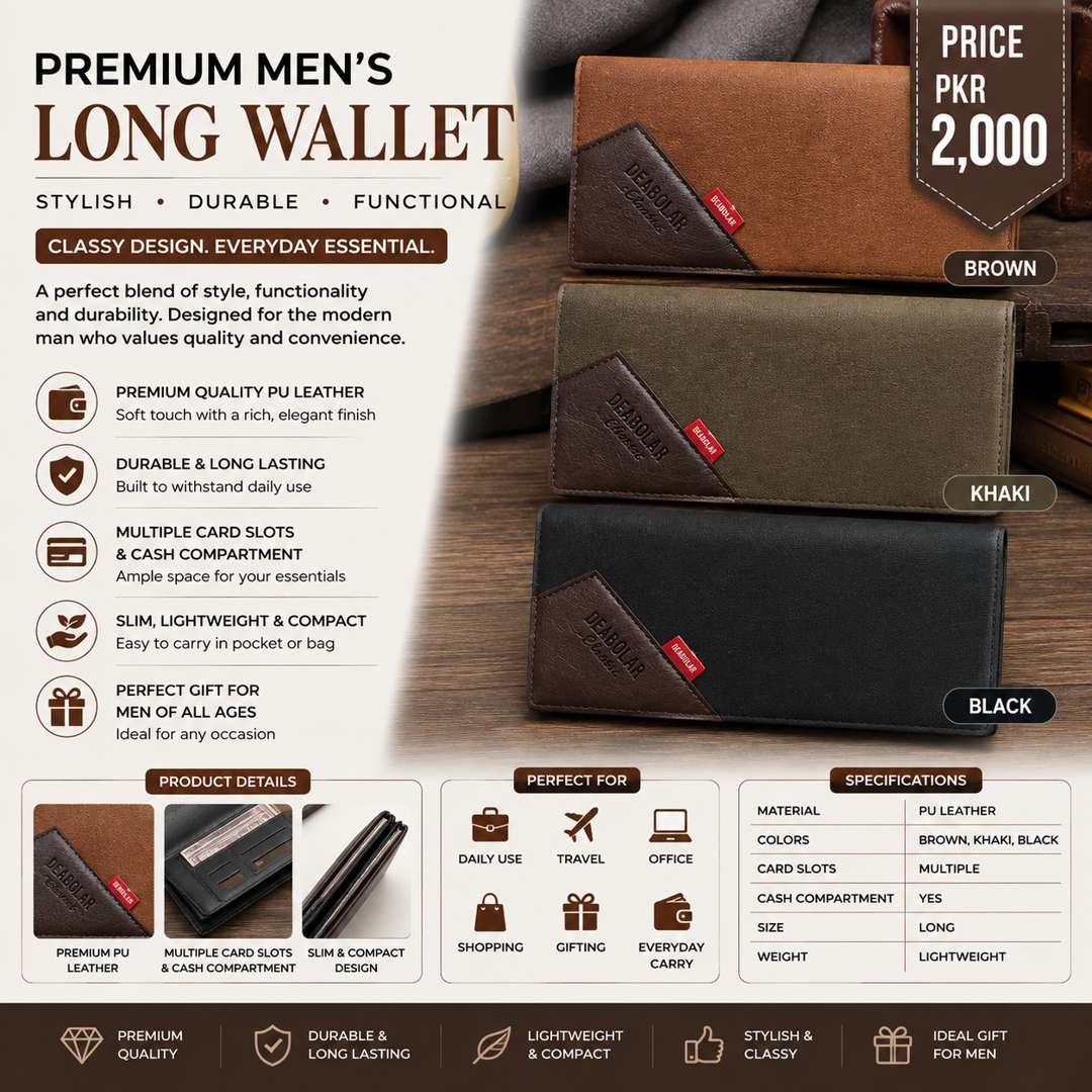 Men's Slim Leather Wallet with RFID Protection – Premium RFID Bifold Wallet in Tan, Olive Green & Black for Men in Pakistan
