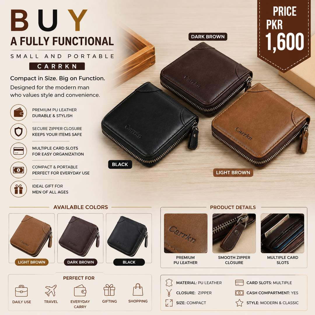 Premium Leather Wallet for Men – Stylish Bifold Wallet in Light Brown, Dark Brown & Black for Everyday Use in Pakistan