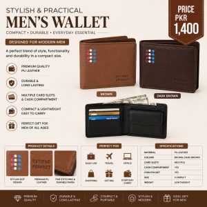 Men Leather Bi-Fold Wallet with Dot Pattern – Premium Brown & Dark Brown Bifold Wallet for Everyday Use in Pakistan