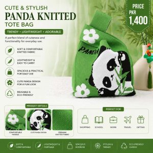 Green Knitted Panda Bag for Kids – Cute School & Picnic Shoulder Bag for Boys and Girls in Pakistan