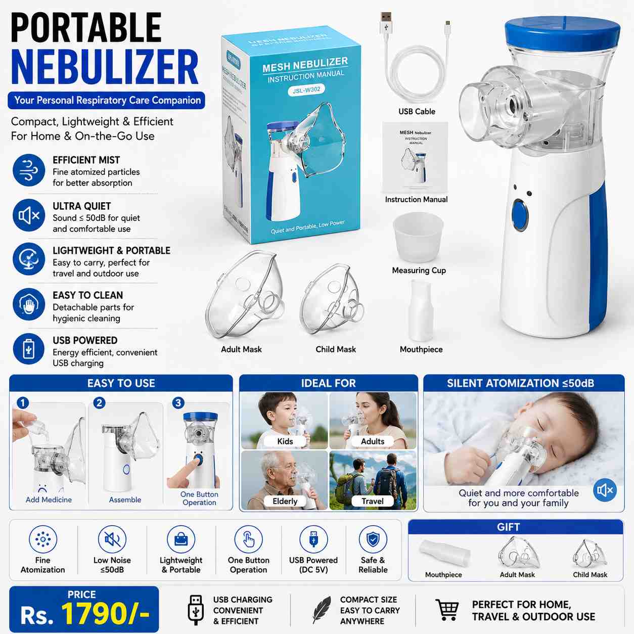 Compact & Lightweight Portable Nebulizer – Travel-Friendly Handheld Nebulizer for Home & On-the-Go Use