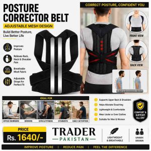 Men Adjustable Mesh Posture Corrector Belt Black – Breathable Back Support Shoulder Brace