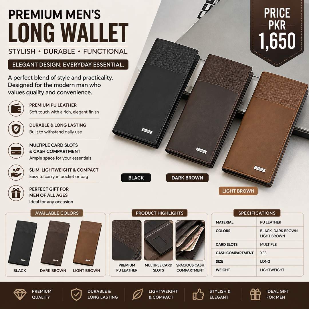 Multi Color Leather Wallet for Men & Women – Slim Minimalist Wallet in Black, Dark Brown & Light Brown for Daily Use in Pakistan