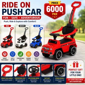 Kids Stroller & Riding Jeep for 1-5 Years | Ride-On Push Car with Parent Handle | Red, White & Blue | Baby Riding Jeep Toy Pakistan