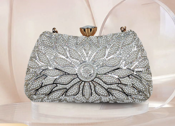 Elegant Gold Embroidered Clutch Bag for Women | Luxury Party & Wedding Hand Clutch - Image 3