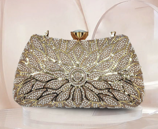 Elegant Gold Embroidered Clutch Bag for Women | Luxury Party & Wedding Hand Clutch - Image 4