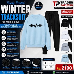 Trendy Printed Winter Tracksuit for Men & Boys – Thick Fleece Rib Sweatshirt & Trouser Set