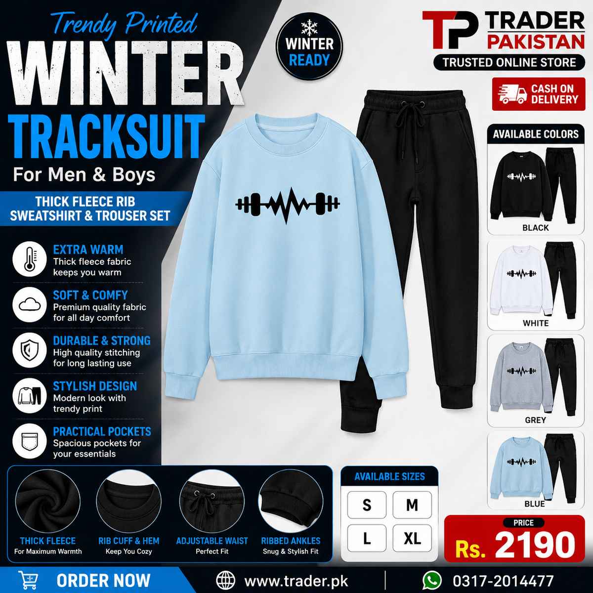 Trendy Printed Winter Tracksuit for Men & Boys โ Thick Fleece Rib Sweatshirt & Trouser Set