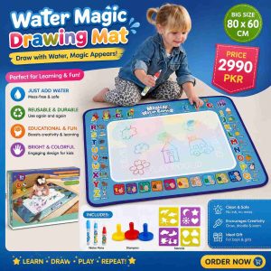 Water Magic Drawing Mat 80 × 60 cm – Reusable Mess-Free Educational Doodle & Painting Mat for Kids