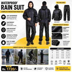 Waterproof Men's Rain Suit Black Full Body – Lightweight Hooded Rainwear for Outdoor Protection