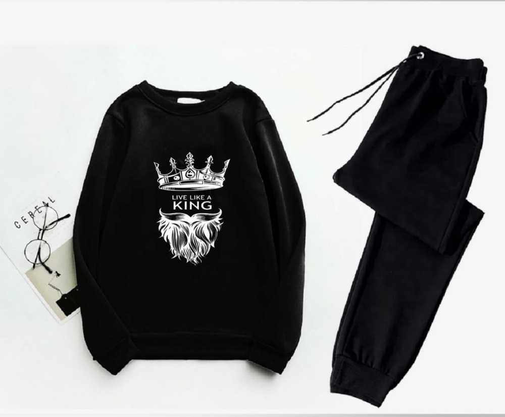 Trendy Printed Winter Tracksuit for Men & Boys โ Thick Fleece Rib Sweatshirt & Trouser Set - Image 6