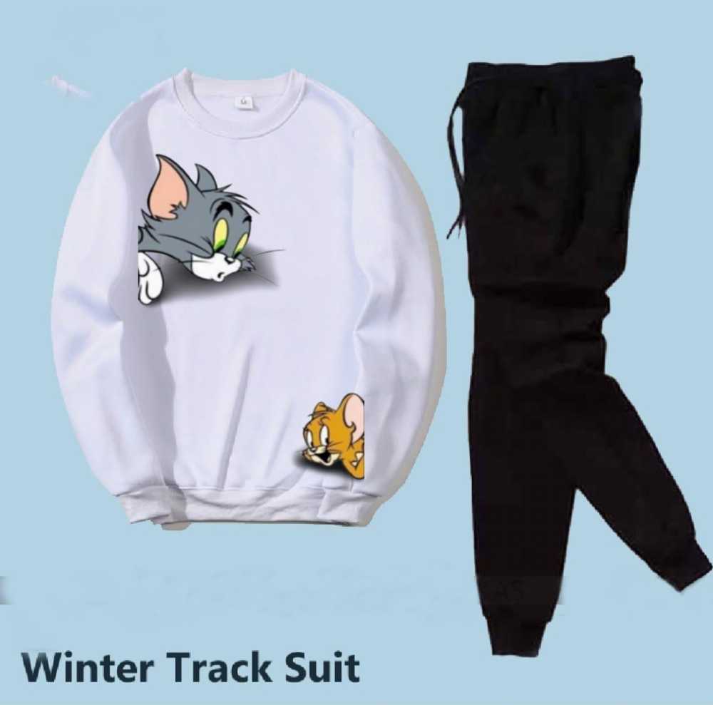 Grey & White Trendy Winter Tracksuit for Men & Boys โ Thick Fleece Sweatshirt & Trouser Set - Image 2