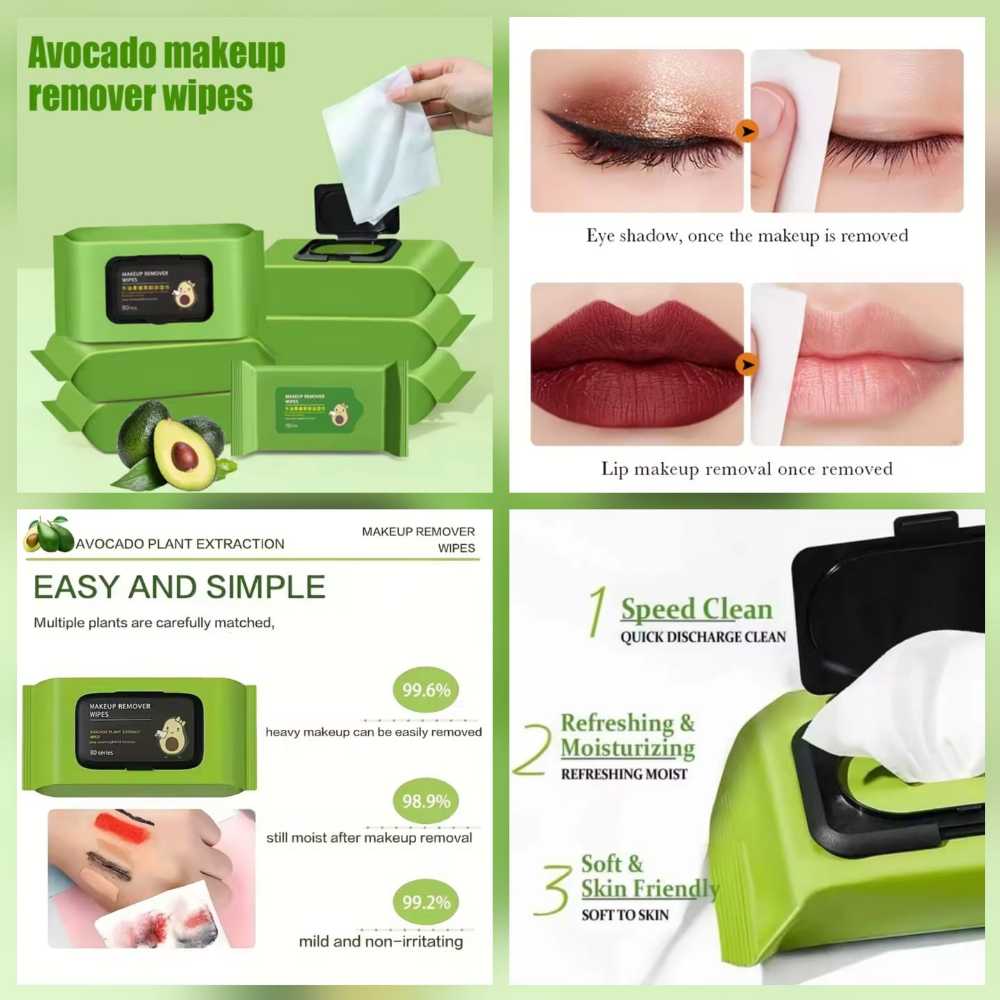 Avocado Makeup Remover Wipes 80 Pcs โ Soothing & Hydrating Facial Cleansing Wipes - Image 3