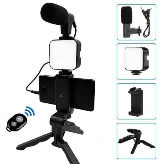 Handy Vlogging Kit – All-in-One Video Making Set with Mic, LED Light & Remote Control - Image 3